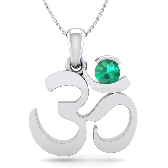 1/4 Carat Emerald Om Necklace in 14K White Gold (2.50 g), 18 Inches by SuperJeweler