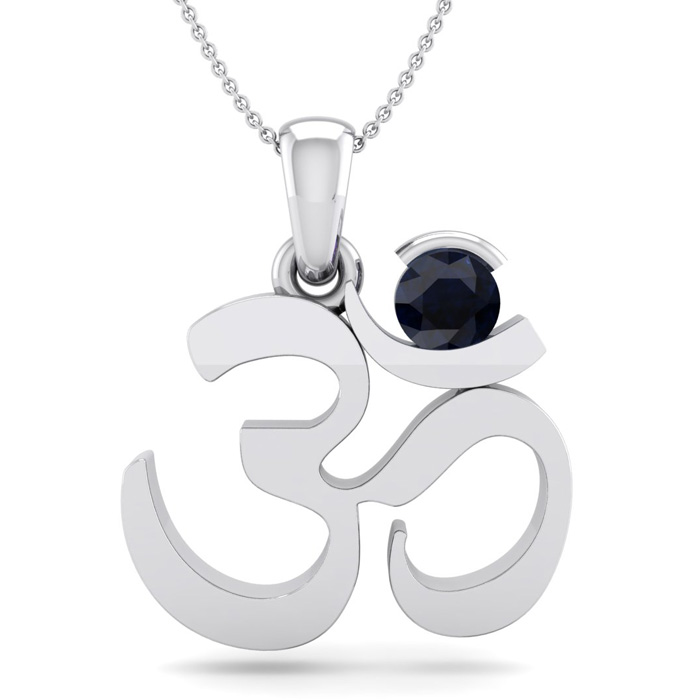 1/3 Carat Sapphire Om Necklace in 14K White Gold (2.50 g), 18 Inches by SuperJeweler