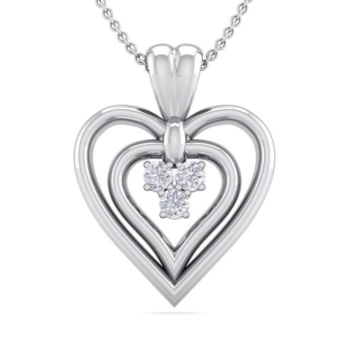 0.04 Carat Three Diamond Heart Necklace in 14K White Gold (3 g), 18 Inches,  by SuperJeweler