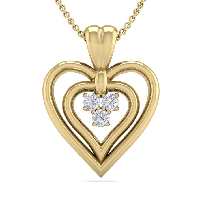 0.04 Carat Three Diamond Heart Necklace in 14K Yellow Gold (3 g), 18 Inches,  by SuperJeweler
