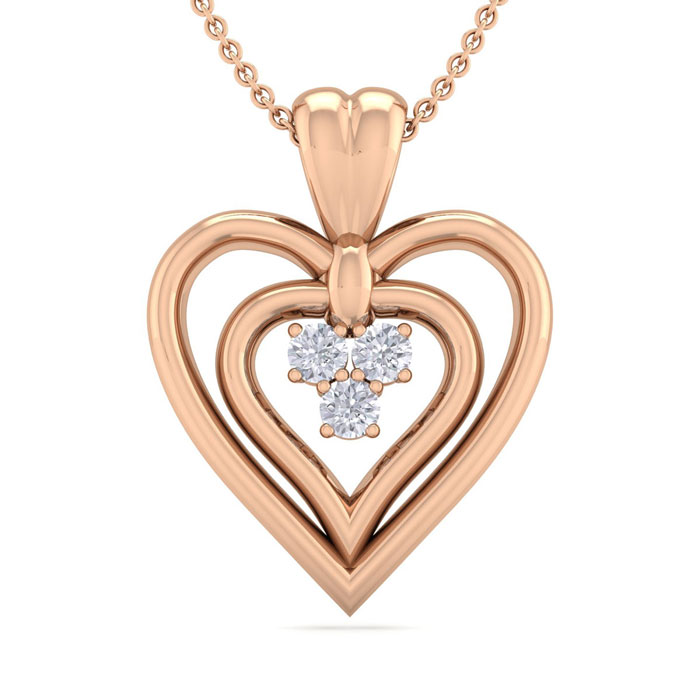 0.04 Carat Three Diamond Heart Necklace in 14K Rose Gold (3 g), 18 Inches,  by SuperJeweler