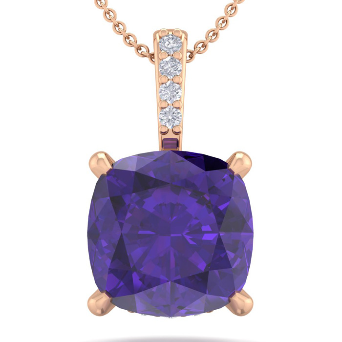 1 Carat Cushion Cut Amethyst & Hidden Halo Diamond Necklace in 14K Rose Gold (1 gram), 18 Inches,  by SuperJeweler