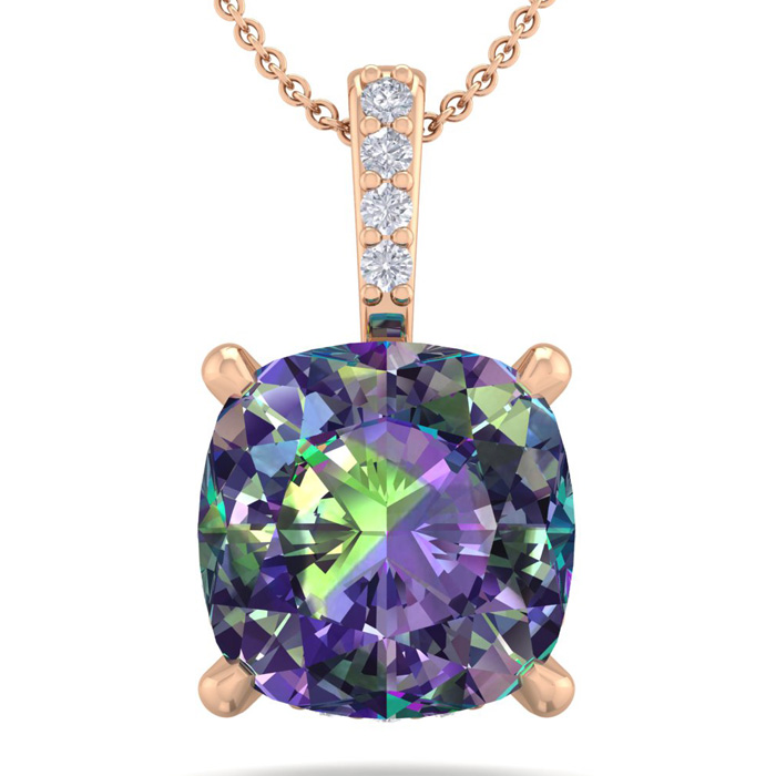 1.25 Carat Cushion Cut Mystic Topaz & Hidden Halo Diamond Necklace in 14K Rose Gold (1 gram), 18 Inches,  by SuperJeweler