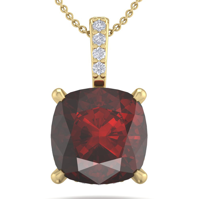 1 1/10 Carat Cushion Cut Garnet & Hidden Halo Diamond Necklace in 14K Yellow Gold (1 gram), 18 Inches,  by SuperJeweler