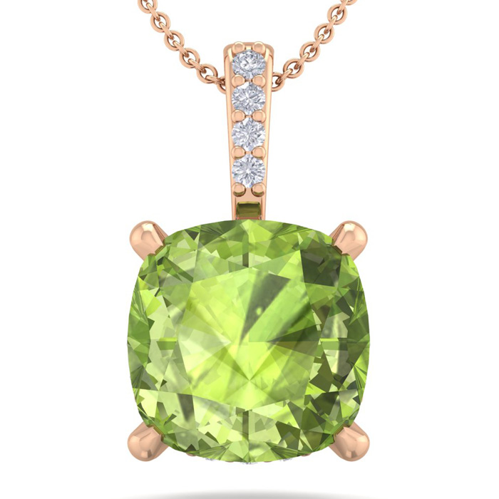 1 1/10 Carat Cushion Cut Peridot & Hidden Halo Diamond Necklace in 14K Rose Gold (1 gram), 18 Inches,  by SuperJeweler