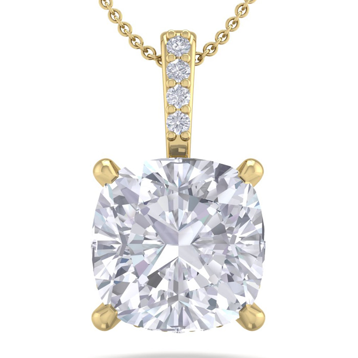 3/4 Carat Cushion Cut Hidden Halo Diamond Necklace in 14K Yellow Gold (1 gram), 18 Inches (, SI2-I1) by SuperJeweler