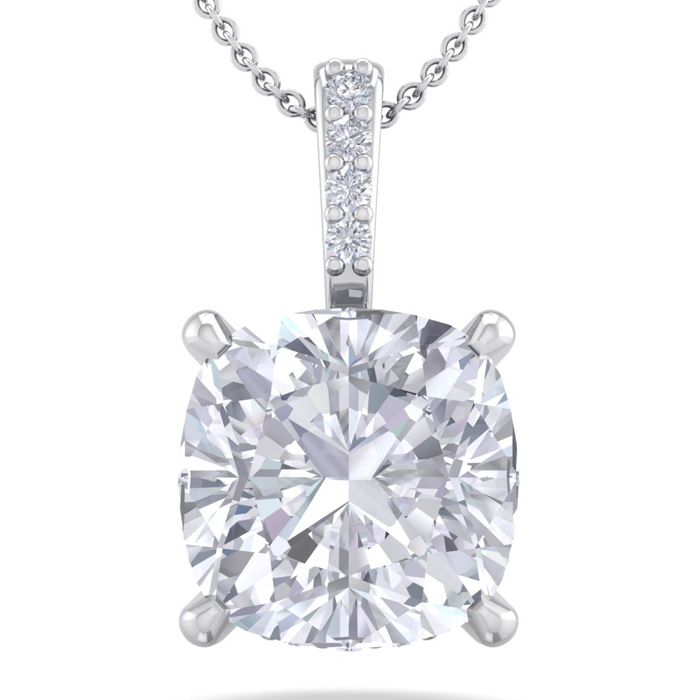 3/4 Carat Cushion Cut Hidden Halo Diamond Necklace in 14K White Gold (1 gram), 18 Inches (, I1-I2 Clarity Enhanced) by SuperJeweler