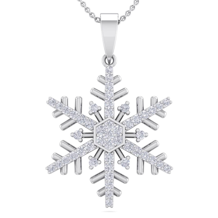 1/5 Carat Three Diamond Snowflake Necklace in 14K White Gold (3 g), 18 Inches,  by SuperJeweler