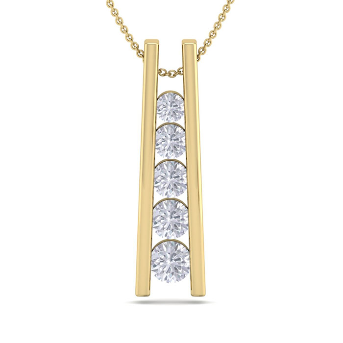 1/2 Carat Diamond Journey Ladder Necklace In 14K Yellow Gold (4.30 G), 18 Inches, I/J By SuperJeweler