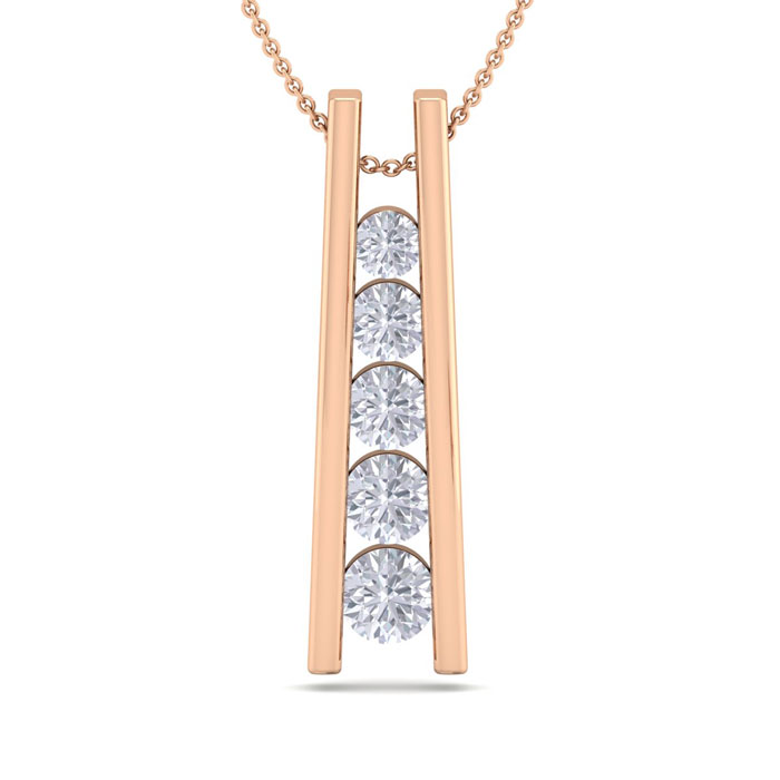 1/2 Carat Diamond Journey Ladder Necklace In 14K Rose Gold (4.30 G), 18 Inches, I/J By SuperJeweler