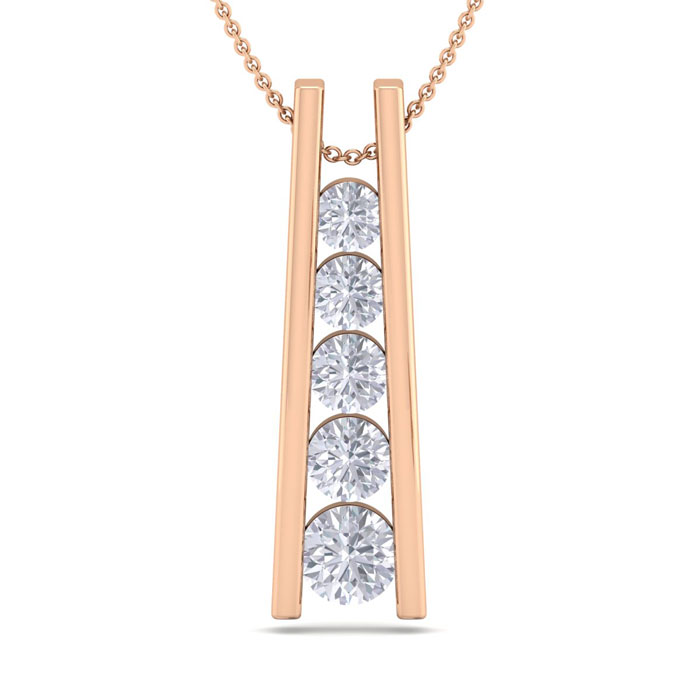 3/4 Carat Diamond Journey Ladder Necklace in 14K Rose Gold (4.50 g), 18 Inches,  by SuperJeweler