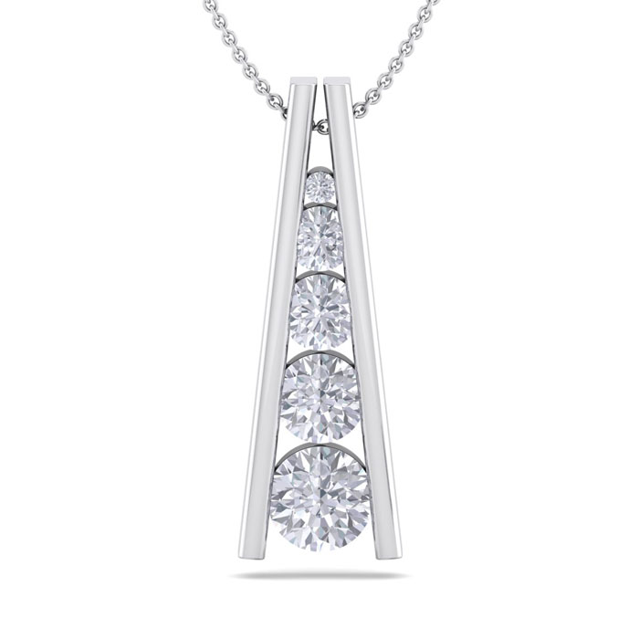 1 Carat Diamond Journey Ladder Necklace in 14K White Gold (5 g), 18 Inches,  by SuperJeweler