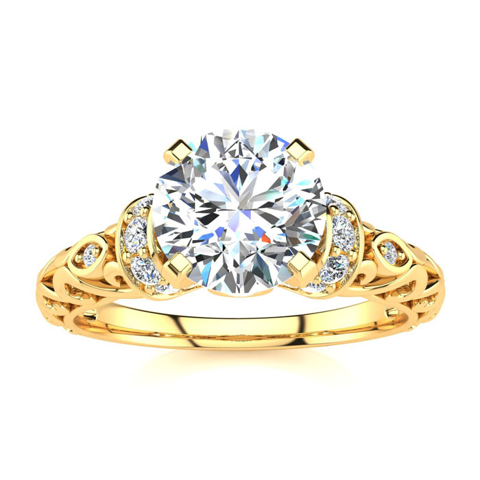 1.25 Carat Vintage Moissanite Engagement Ring in 14K Yellow Gold (3.20 g), E/F Color, Size 4 by SuperJeweler