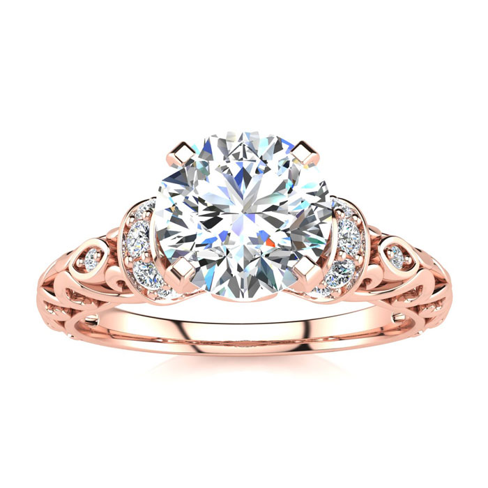 1.25 Carat Vintage Moissanite Engagement Ring in 14K Rose Gold (3.20 g), E/F Color, Size 4 by SuperJeweler