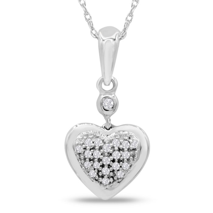 1/10 Carat Dainty Diamond Heart Necklace in 14K White Gold (2 g), 18 Inches,  by SuperJeweler