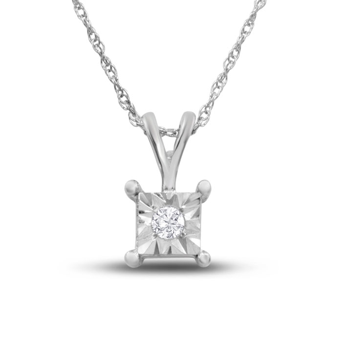 Diamond Accent Square Necklace in Sterling Silver, 18 Inches,  by SuperJeweler