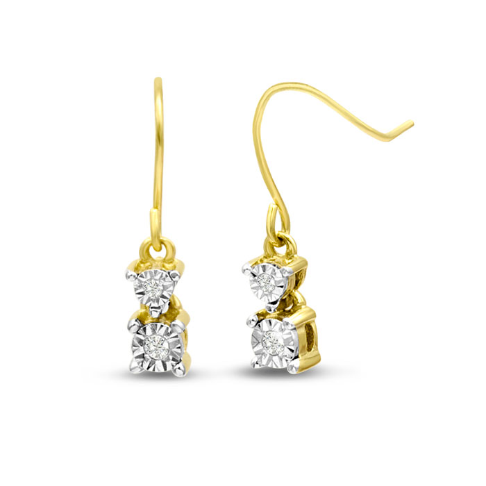 0.04 Carat Diamond Dangle Earrings in 14K Yellow Gold (2 g) Over Sterling Silver,  by SuperJeweler