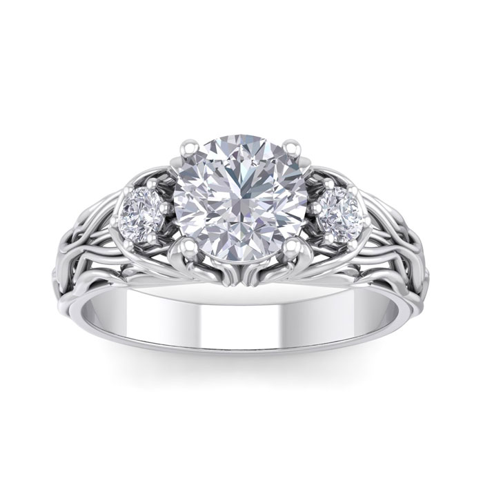 1 3/4 Carat Round Shape Diamond Intricate Vine Engagement Ring in 14K White Gold (5.50 g) (