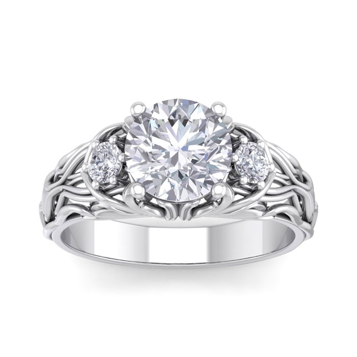 2 1/4 Carat Round Shape Diamond Intricate Vine Engagement Ring in