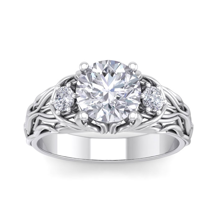 2 1/4 Carat Round Shape Diamond Intricate Vine Engagement Ring in 14K White Gold (6 g) (