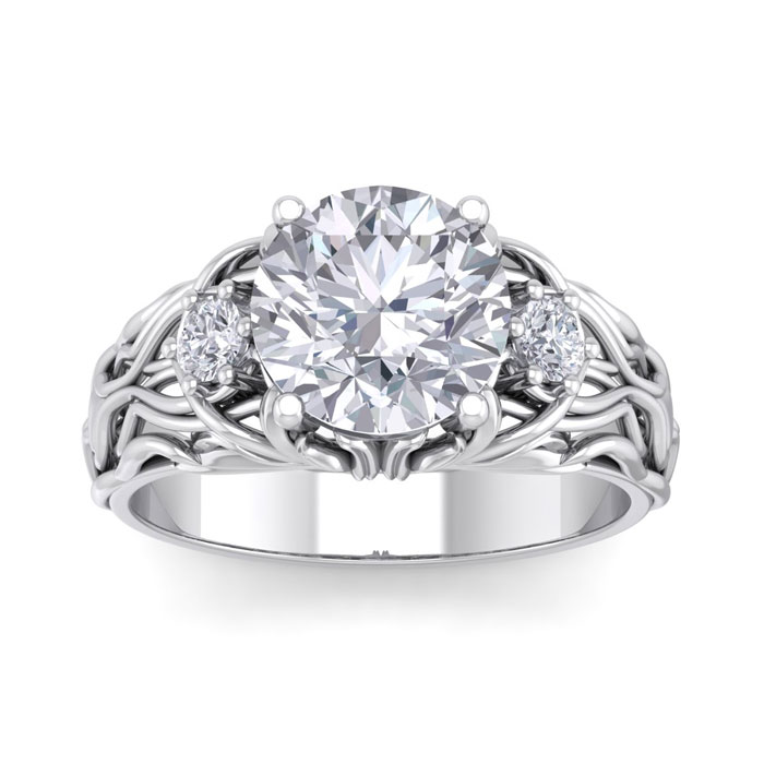 3 1/4 Carat Round Shape Diamond Intricate Vine Engagement Ring in