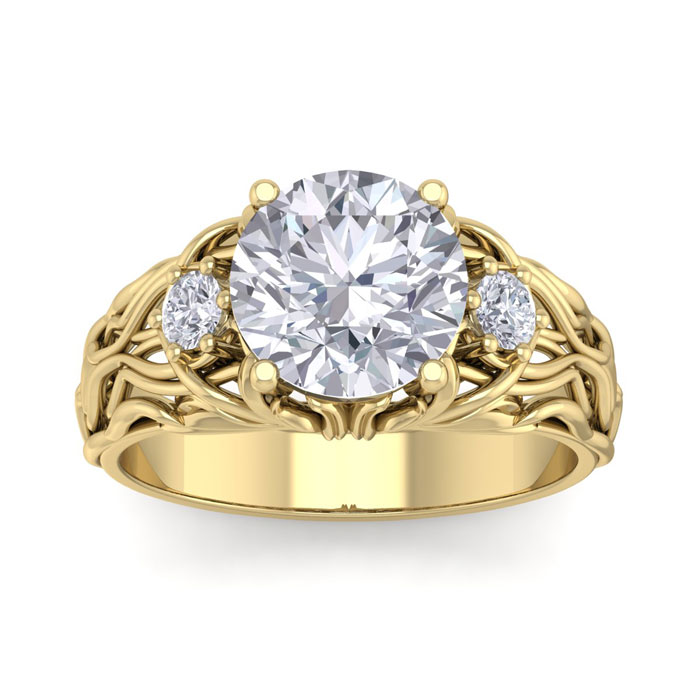 3 1/4 Carat Round Shape Diamond Intricate Vine Engagement Ring in 14K Yellow Gold (7 g) (  SI2-I1) by SuperJeweler