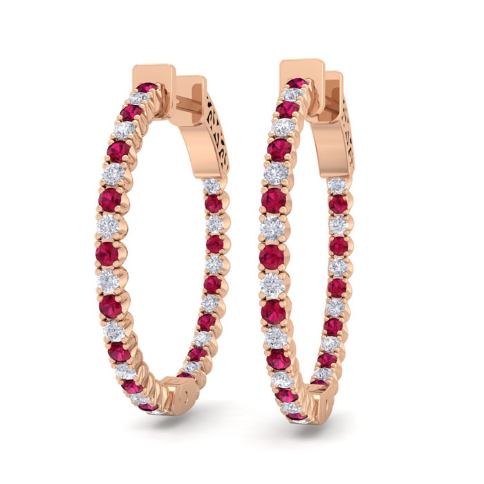 1 Carat Ruby & Diamond Hoop Earrings in 14K Rose Gold (4 g), 3/4 Inch,  by SuperJeweler