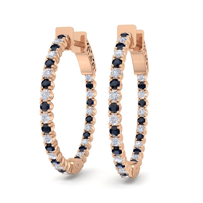 1 Carat Sapphire & Diamond Hoop Earrings in 14K Rose Gold (4 g), 3/4 Inch,  by SuperJeweler