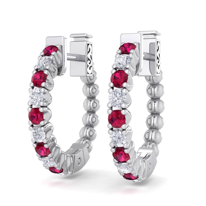 1/2 Carat Ruby & Diamond Hoop Earrings in 14K White Gold (4.60 g), 1/2 Inch,  by SuperJeweler