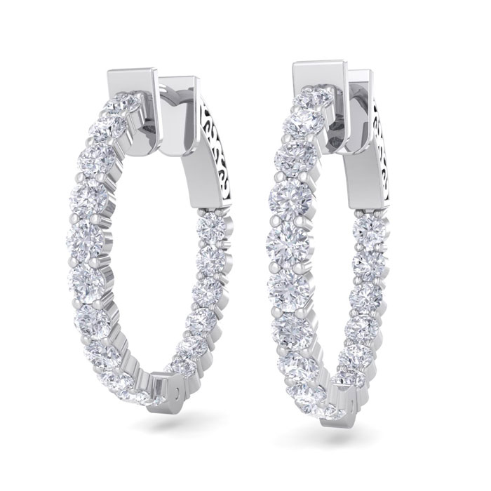 2 Carat Diamond Hoop Earrings in 14K White Gold (5.60 g), 3/4 Inch,  by SuperJeweler