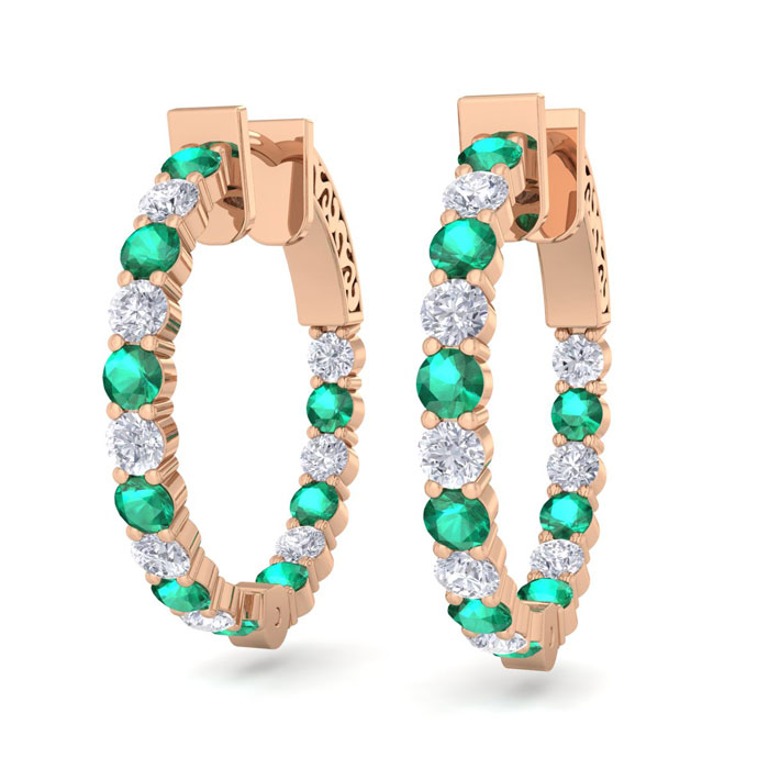 2 Carat Emerald Cut & Diamond Hoop Earrings in 14K Rose Gold (5.60 g), 3/4 Inch,  by SuperJeweler