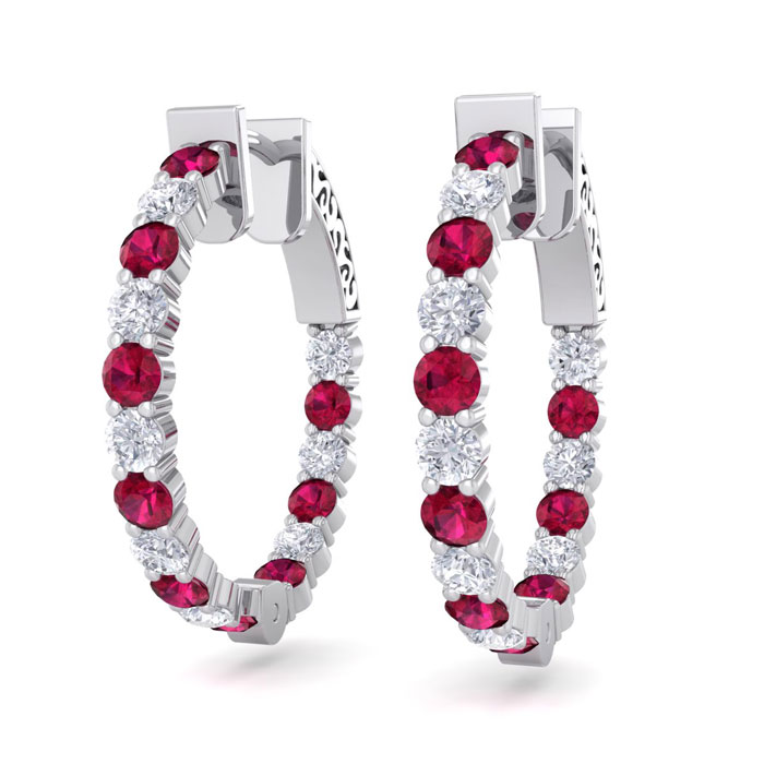 2 Carat Ruby & Diamond Hoop Earrings in 14K White Gold (5.60 g), 3/4 Inch,  by SuperJeweler