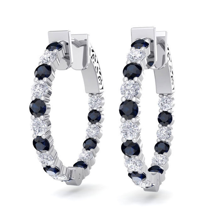 2 Carat Sapphire & Diamond Hoop Earrings in 14K White Gold (5.60 g), 3/4 Inch,  by SuperJeweler