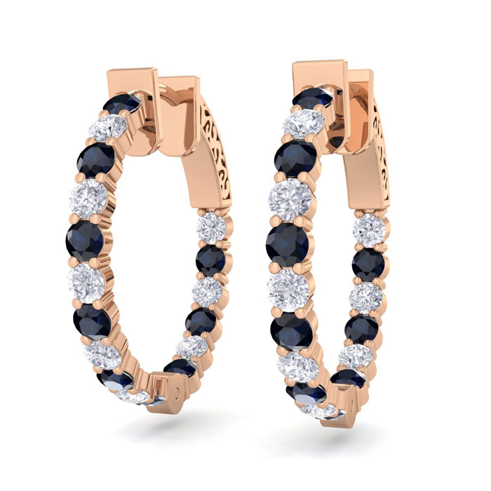 2 Carat Sapphire & Diamond Hoop Earrings in 14K Rose Gold (5.60 g), 3/4 Inch,  by SuperJeweler