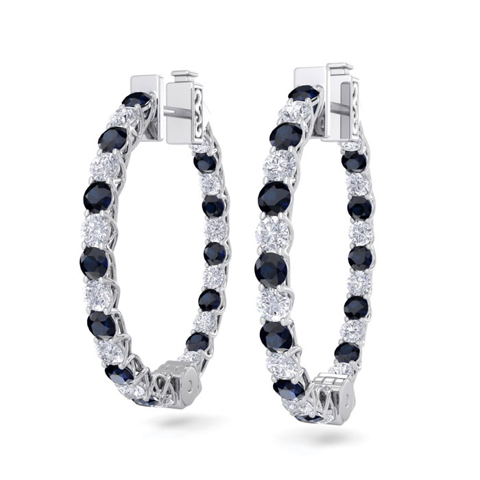 3 Carat Sapphire & Diamond Hoop Earrings in 14K White Gold (7 g)  3/4 Inch by SuperJeweler