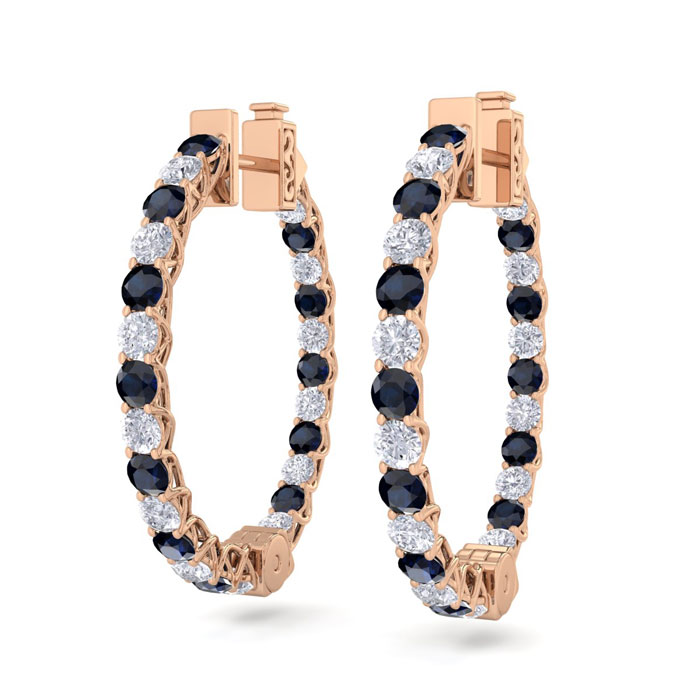 3 Carat Sapphire & Diamond Hoop Earrings in 14K Rose Gold (7 g)  3/4 Inch by SuperJeweler