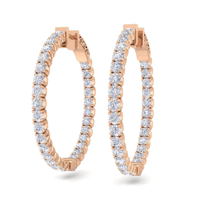 3 1/2 Carat Diamond Hoop Earrings in 14K Rose Gold (12 g), 1 Inch,  by SuperJeweler