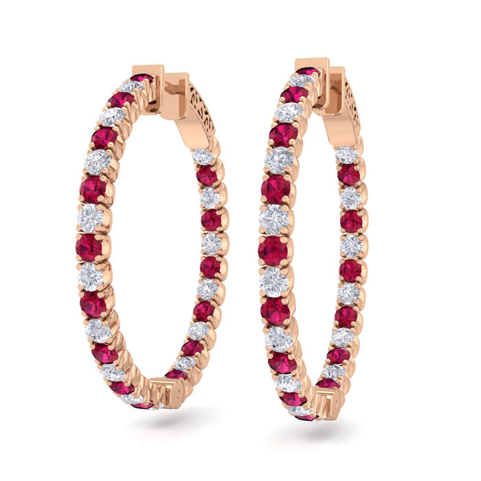 3 1/2 Carat Ruby & Diamond Hoop Earrings in 14K Rose Gold (12 g)  1 Inch by SuperJeweler