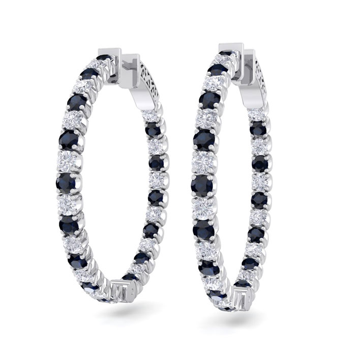 3 1/2 Carat Sapphire & Diamond Hoop Earrings in 14K White Gold (12 g)