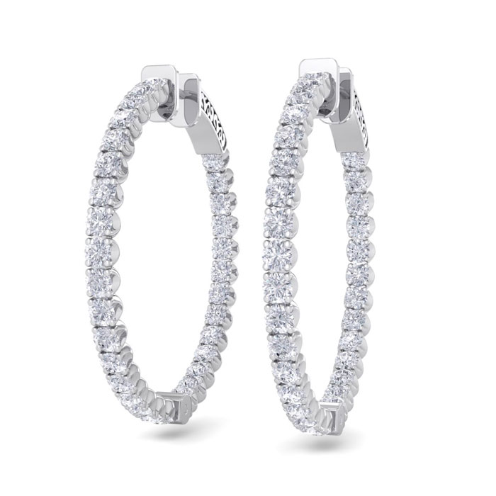 5 Carat Diamond Hoop Earrings in 14K White Gold (14 g)  1.25 Inch by SuperJeweler