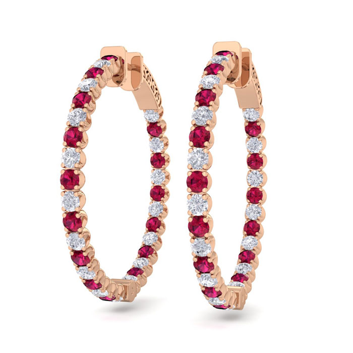 5 Carat Ruby & Diamond Hoop Earrings in 14K Rose Gold (14 g)  1.2