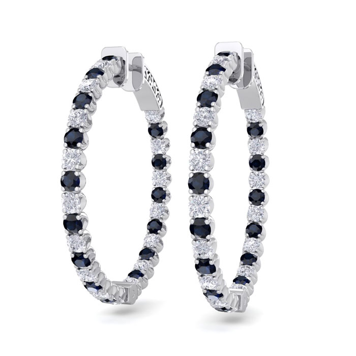 5 Carat Sapphire & Diamond Hoop Earrings in 14K White Gold (14 g)