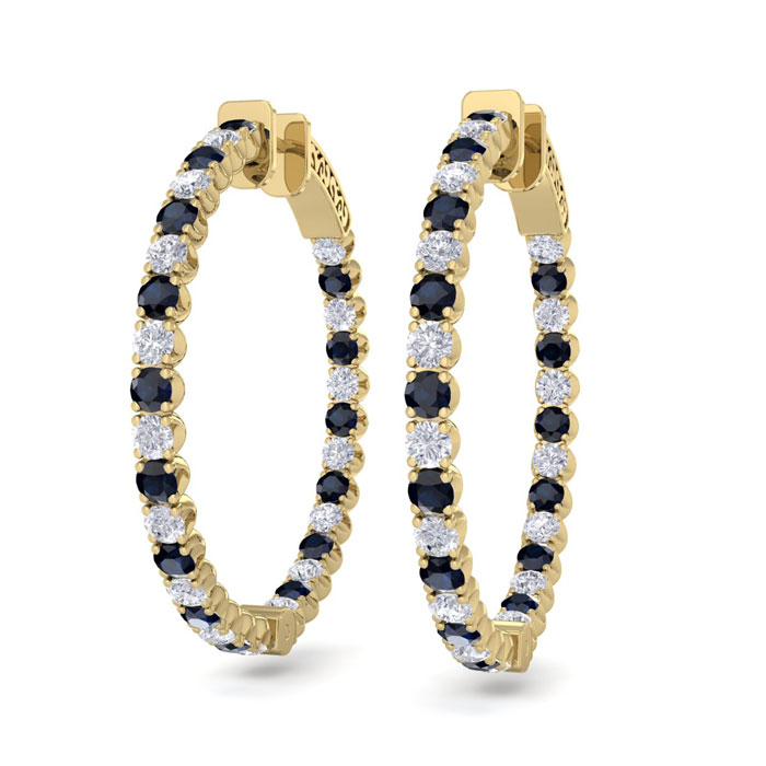 5 Carat Sapphire & Diamond Hoop Earrings in 14K Yellow Gold (14 g)  1.25 Inch by SuperJeweler