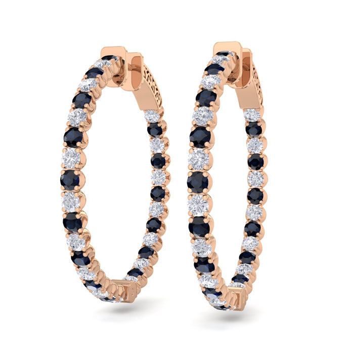 5 Carat Sapphire & Diamond Hoop Earrings in 14K Rose Gold (14 g)  1.25 Inch by SuperJeweler