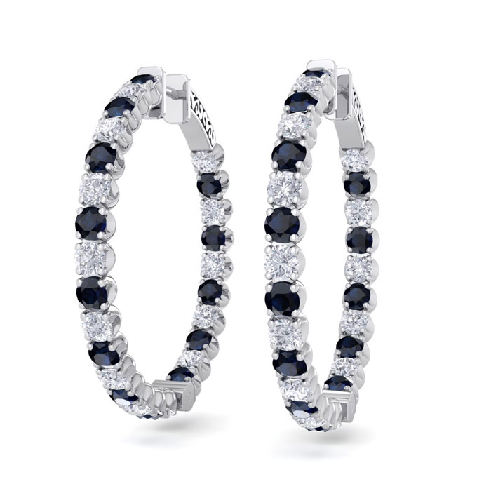 5 Carat Sapphire & Diamond Hoop Earrings in 14K White Gold (14 g)  1.5 Inches by SuperJeweler