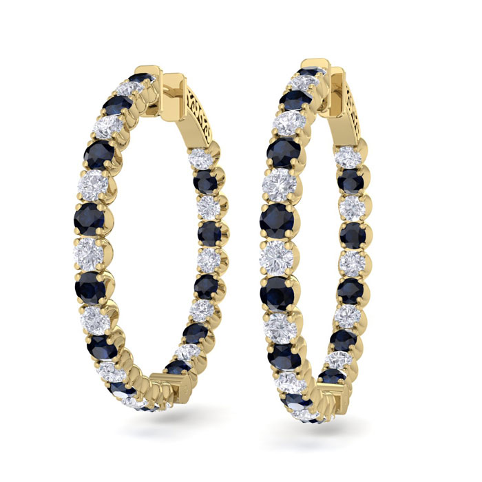 5 Carat Sapphire & Diamond Hoop Earrings in 14K Yellow Gold (14 g)  1.5 Inches by SuperJeweler