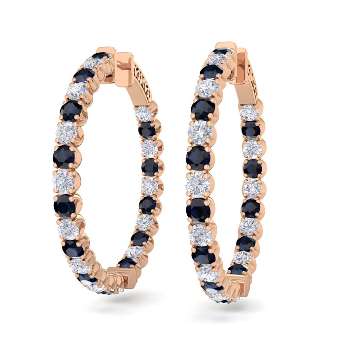 5 Carat Sapphire & Diamond Hoop Earrings in 14K Rose Gold (14 g)  1.5 Inches by SuperJeweler