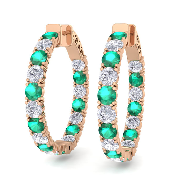 7 Carat Emerald Cut & Diamond Hoop Earrings in 14K Rose Gold (10 g)  1.25 Inch by SuperJeweler