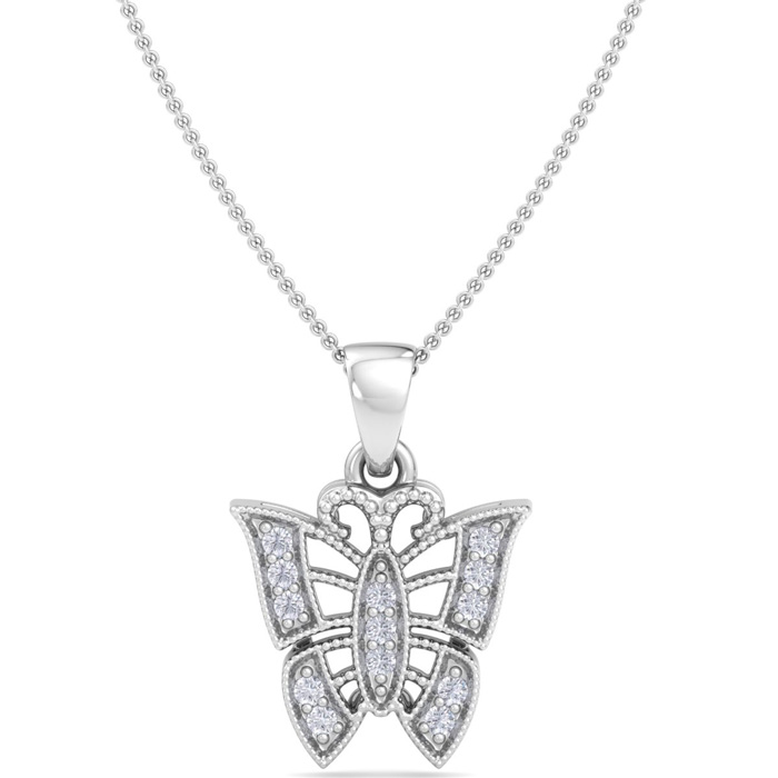 Diamond Butterfly Pendant Necklace in White Gold, , 18 Inch Chain by SuperJeweler