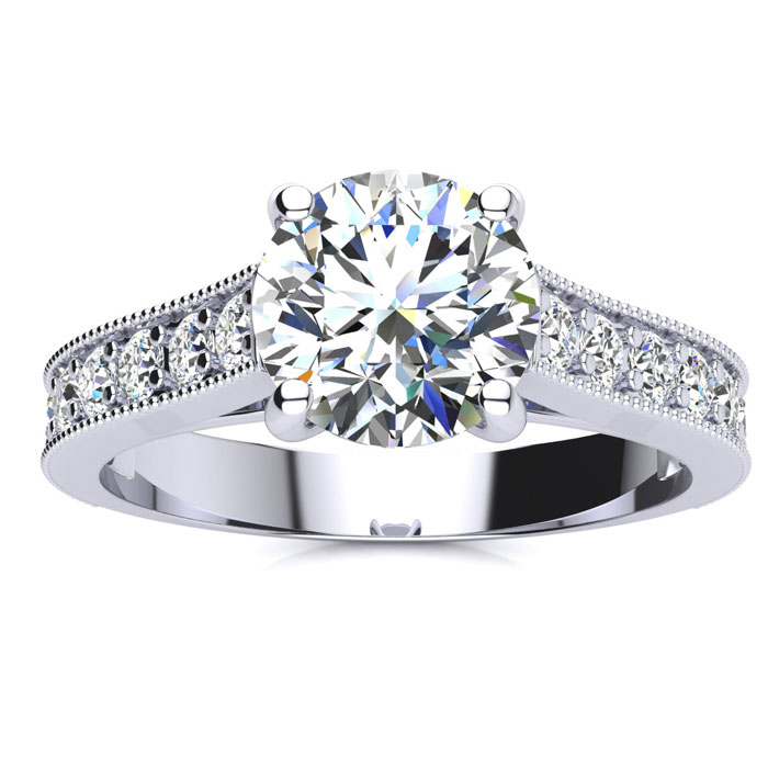 2 Carat Round Shape Moissanite Engagement Ring in 14K White Gold (4 g), E/F Color, Size 4 by SuperJeweler